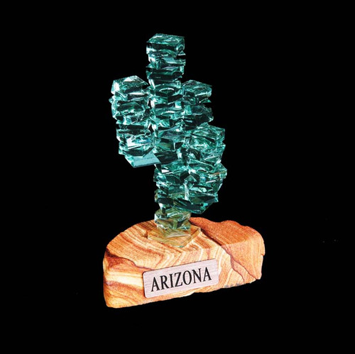 3-Arm Stacked Glass Cactus 4" w/Sandstone - Arizona Gifts