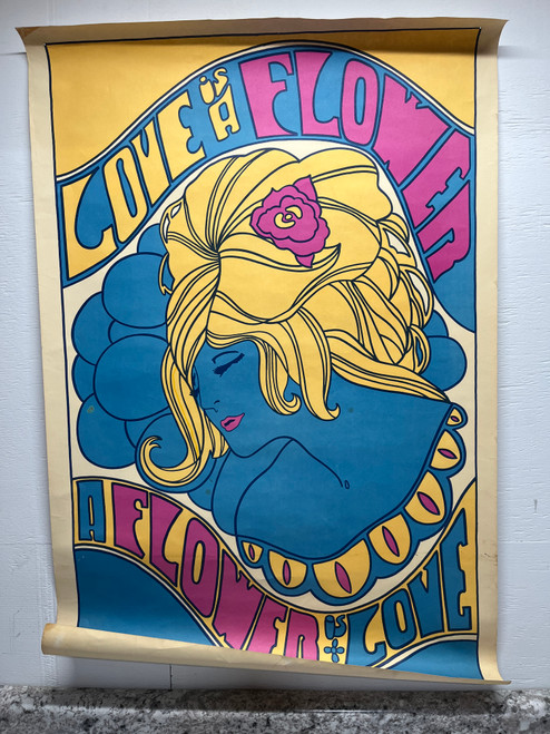 Vtg Blacklight Love is a Flower Poster Myers Johan