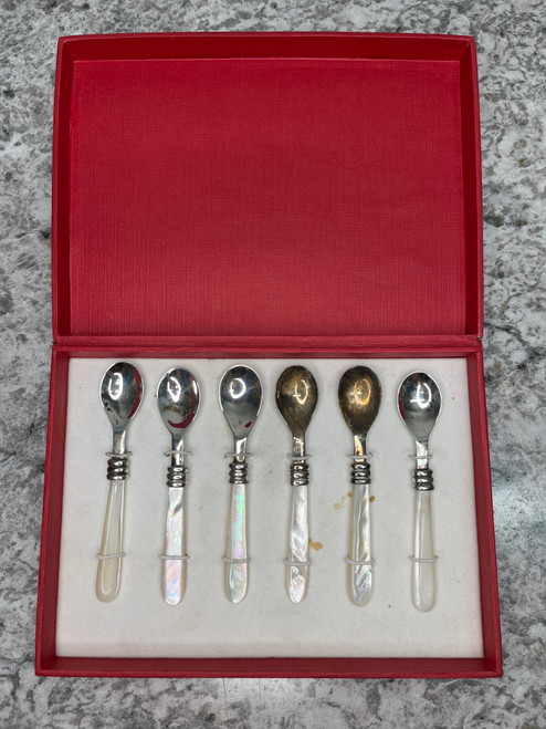 Antique SG Sterling Silver Demitasse Spoons w/ MOP Handles