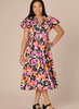 Floral Puff Sleeve Tie Dress 