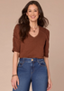 Democracy Rustic Brown Puff Sleeve V-Neck T-Shirt