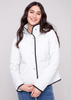 Charlie B White Puffer Coat with Black Piping