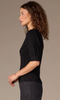 Black Pleated Pointelle Short Sleeve Sweater