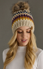 Patterned Pom Hat Beige/Navy/Gold/Plum