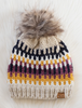 Knit Patterned Pom Hat Beige/Navy/Gold/Plum