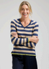 Denim Striped Trim V Neck Sweater