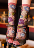 Dark Florals Black Sheer Crew Sock