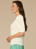 Off White Solid Mandarin Collar Elbow Sleeve T-Shirt