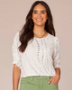 Off White and Black Scattered Dot Ruched Sleeve T-Shirt