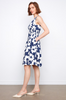 White and Navy Floral Front Zipper Dress