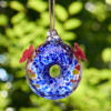 Round Blue Art Glass Double Hummingbird Feeder