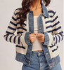 Stripe Sweater w/ Denim Trim Jacket