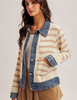 Stripe Sweater w/ Denim Trim Jacket