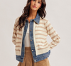 Stripe Sweater w/ Denim Trim Jacket