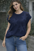 Navy Woven Star Short Sleeve Sweater