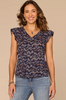 Ruffle Cap Sleeve Printed Knit T-Shirt