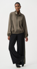 Joseph Ribkoff's Avocado Satin Zipped Bomber Jacket