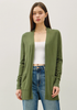Olive Midi Pocket Open Cardigan