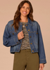 Cropped Elastic Hem Denim Jacket