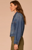 Cropped Elastic Hem Denim Jacket