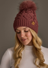 Cable Knit Pom Hat - Pink