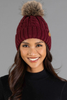 Cable Knit Pom Hat - Burgundy