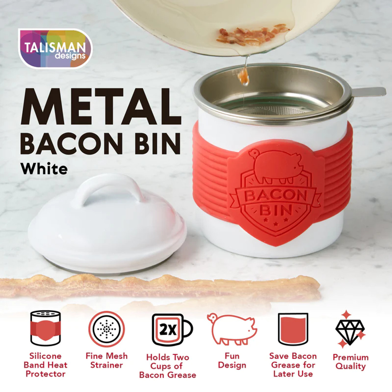 Metal Bacon Bin Grease Holder White