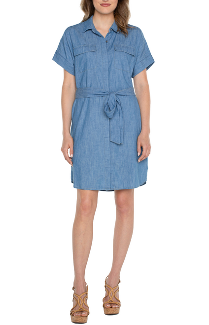 Chambray Belted Shirt Dress