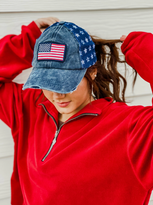 Distressed American Flag Hat - Navy