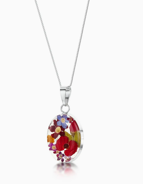 Silver Pendant Necklace - Multi Flower