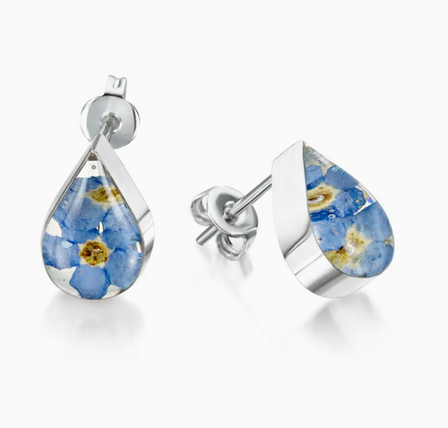 Teardrop Silver Stud - Forget Me Not