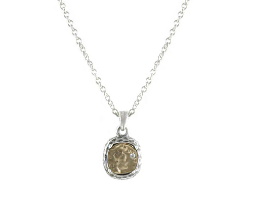 Vintage Silver Pavia Coin & Frame Necklace