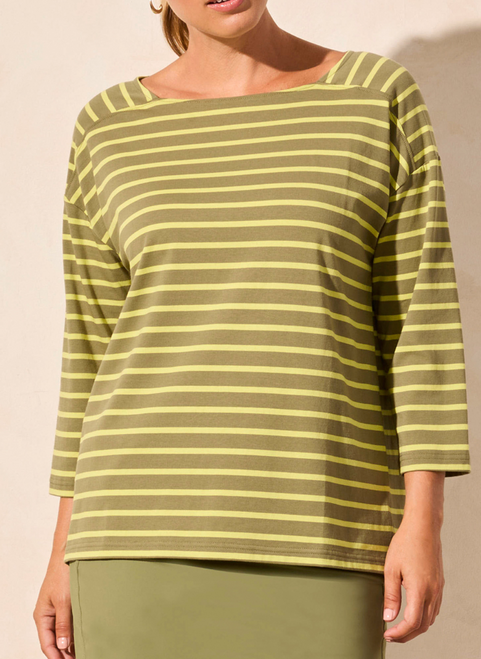 Tribal Green Striped Boat Neck Tshirt