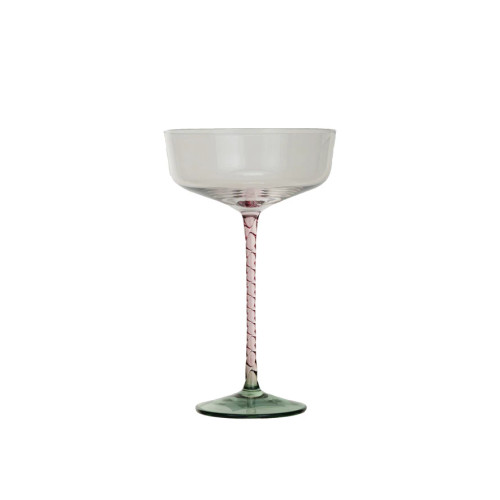 Champagne Glass w/ Pink & Green Stem