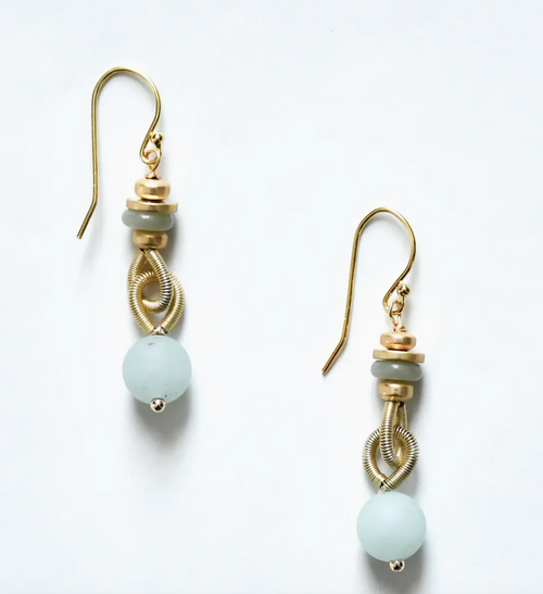 Aqua Jade Wire Earring