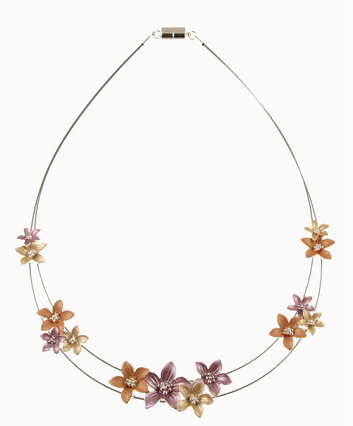 Silver Flower Necklace - Purple