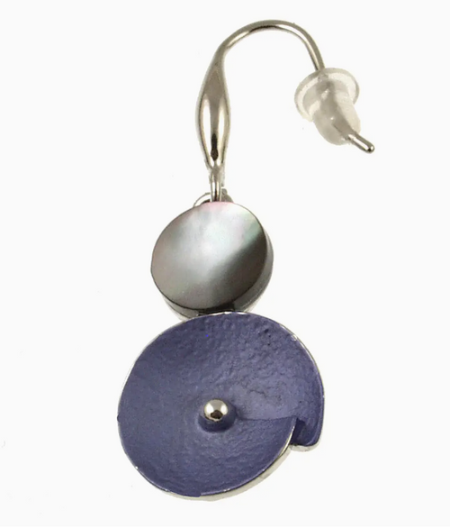Purple Round Floral Shell Earring
