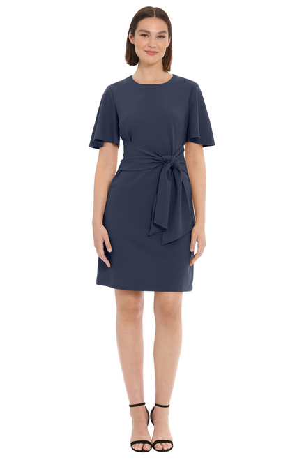 Navy Tie Flutter Sleeve Dress