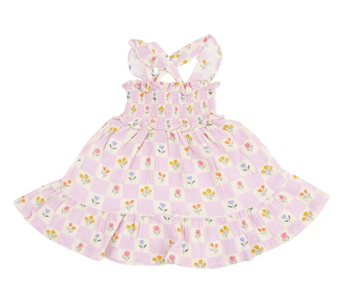 Floral Check Smocked Ruffle Sundress