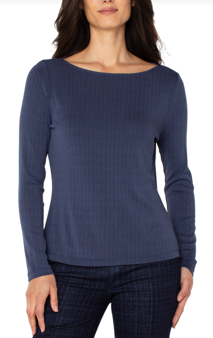 Navy Long Sleeve Boat Neck T-Shirt