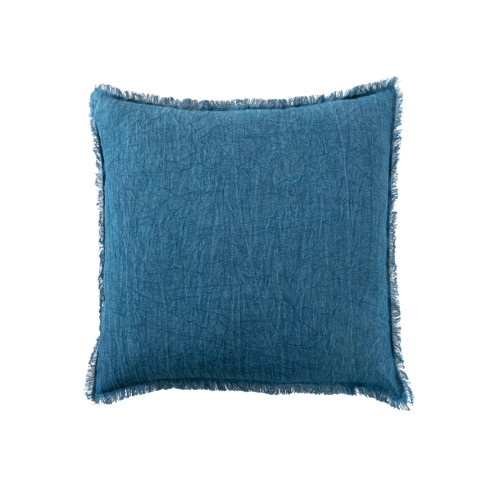 Square Stonewashed Linen Pillow with Fringe Navy