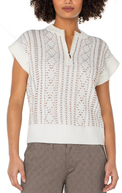 Cap Sleeve Half Zipper Sweater