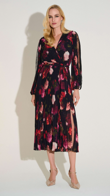 Joseph Ribkoff Pleated Chiffon Floral Dress