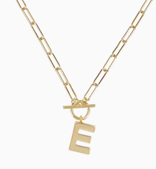 'E' Gold Initial Toggle Necklace