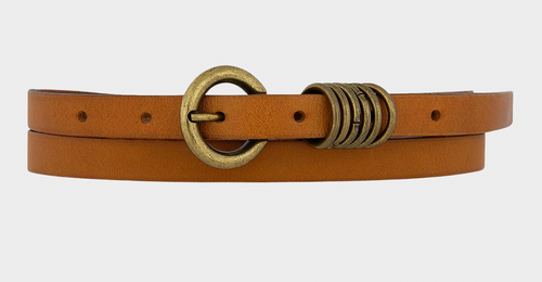 Camel Alie Skinny Leather Belt