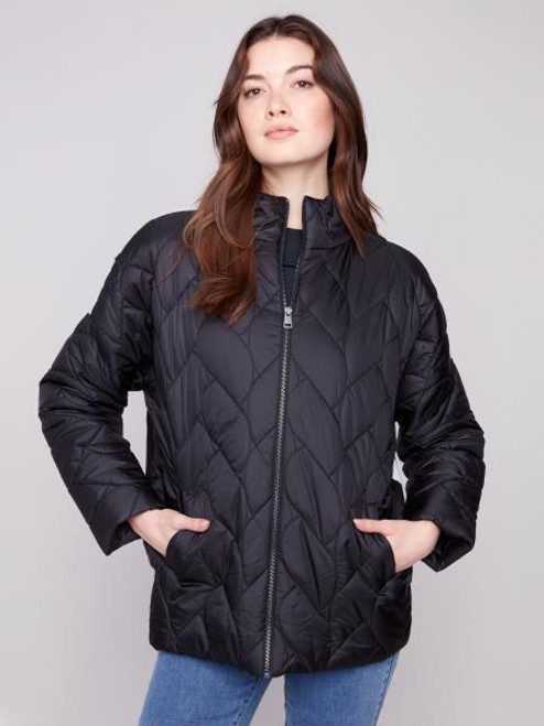 Charlie B Black and Cream Quilted Knit Combo Jacket