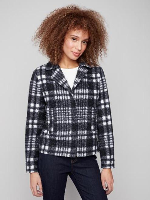 Charlie B Black and White Plaid Boucle Short Jacket