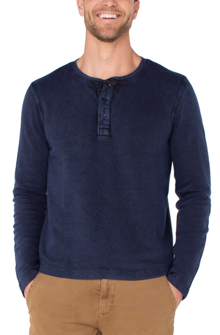 Liverpool Midnight Blue/Black Henley Long Sleeve T-Shirt