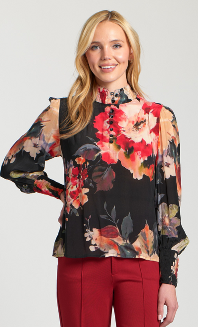 APNY Floral Puff Sleeve Button Top