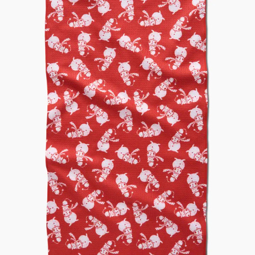Geometry Red Smiley Frosty the Snowman Tea Towel